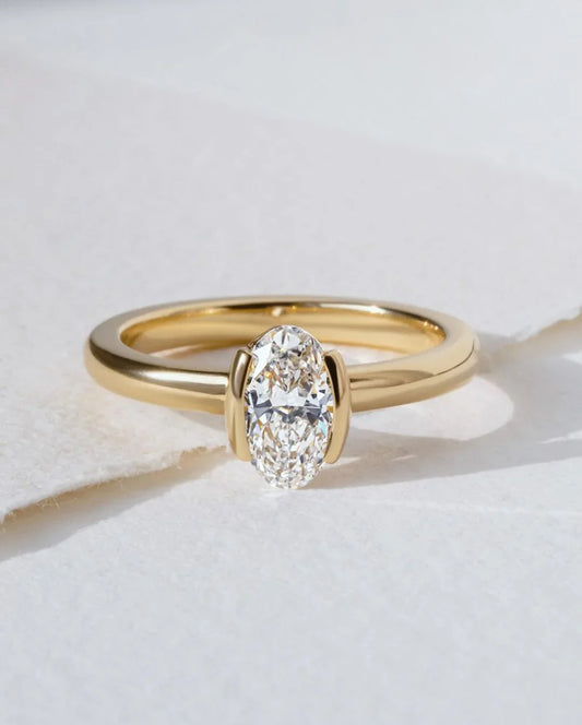 1.50ct oval cut lab grown diamond ring, half bezel avian setting, IGI certified engagement ring, minimalist bridal jewelry, promise gift for her