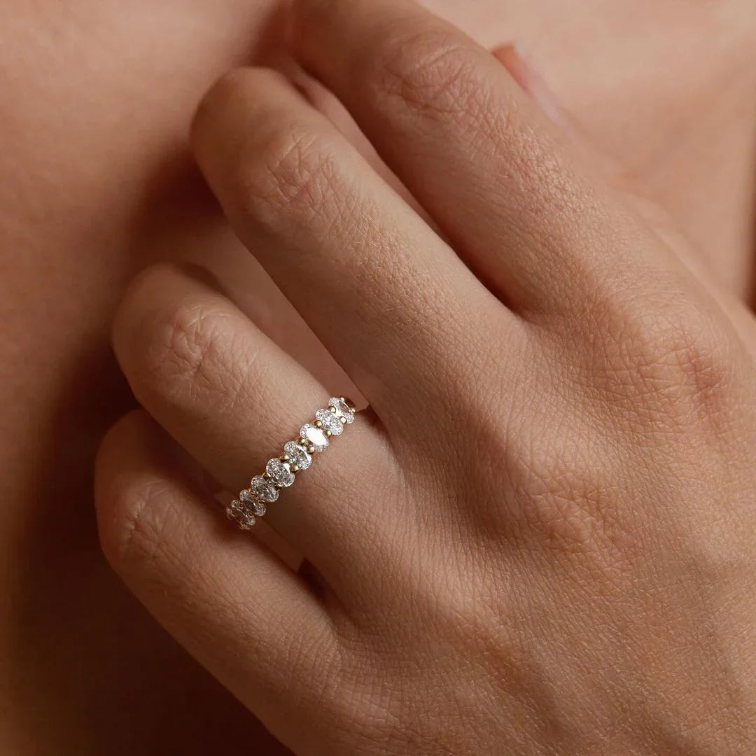 Oval cut lab grown diamond ring 1.50ct, half eternity diamond band, IGI certified bridal ring, elegant wedding jewelry, sustainable diamond ring