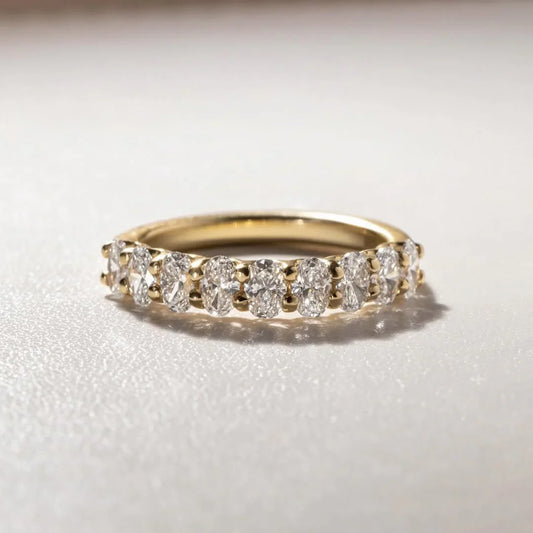 1.50ct oval cut lab grown diamond ring, half eternity band, IGI certified diamond ring, bridal jewelry, wedding band for women, ethical luxury ring