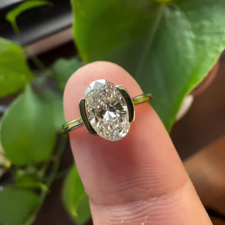 1.50ct IGI certified oval lab grown diamond engagement ring bezel setting wedding bridal solitaire ring ethical luxury fine jewelry gold ring