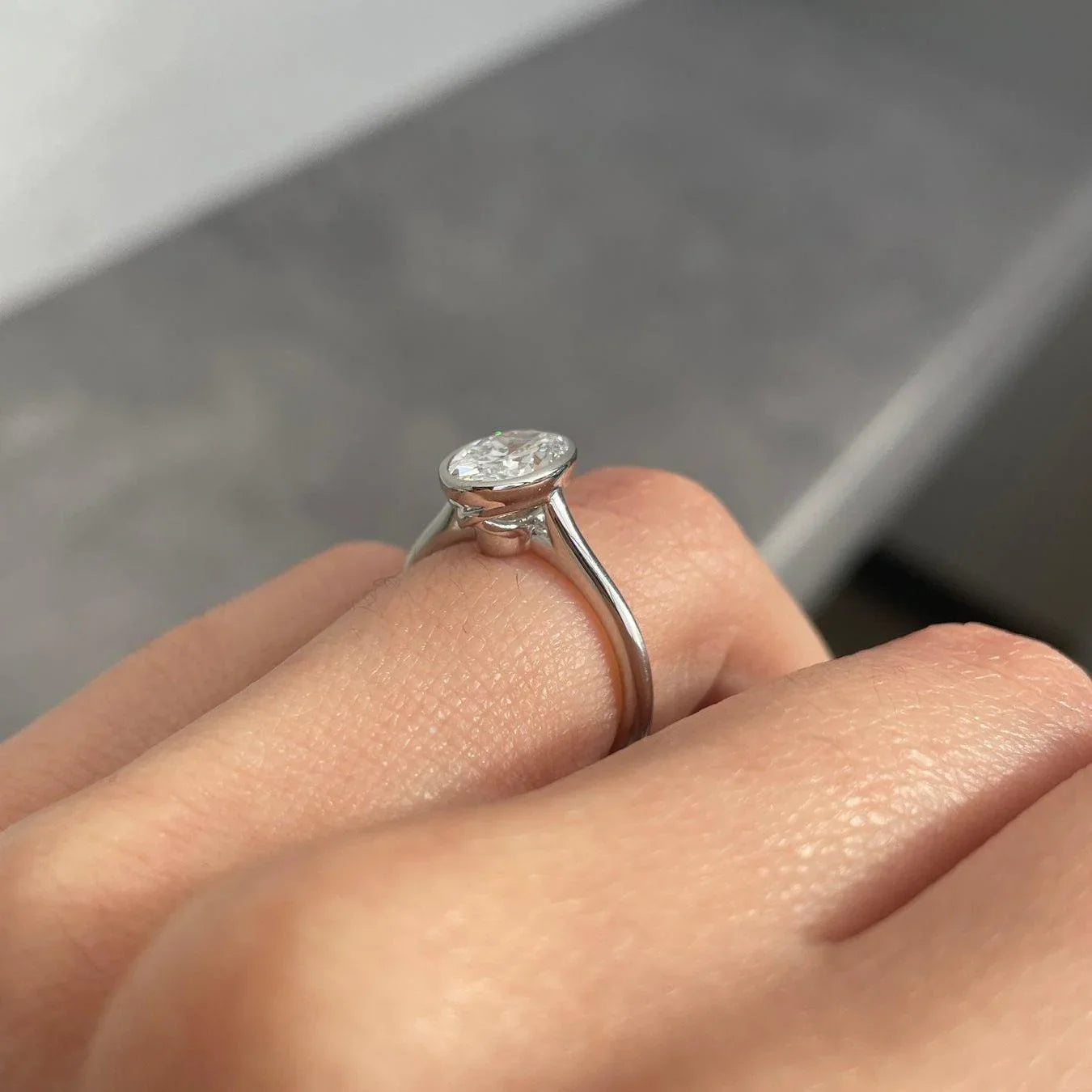 1.50ct Oval Lab Grown Diamond Engagement Ring | Bezel Setting | IGI Certified 