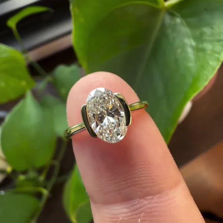 1.50ct Oval Lab Grown Diamond Engagement Ring | Bezel Setting | IGI Certified 