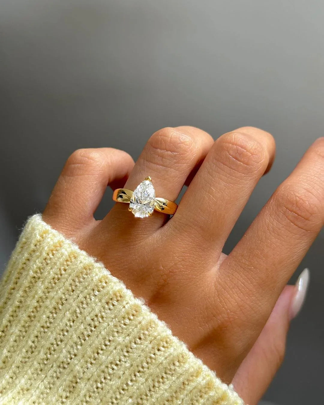 Minimalist pear diamond engagement ring, 1.50ct lab grown diamond, classic solitaire ring, promise gift, bridal jewelry for women