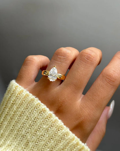 Minimalist pear diamond engagement ring, 1.50ct lab grown diamond, classic solitaire ring, promise gift, bridal jewelry for women