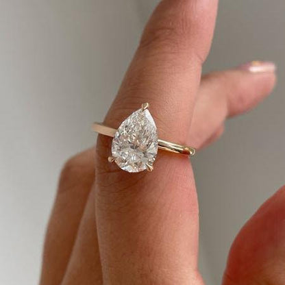 Pear diamond solitaire ring, lab grown engagement ring, 1.50ct IGI certified diamond, elegant wedding ring, promise gift for her