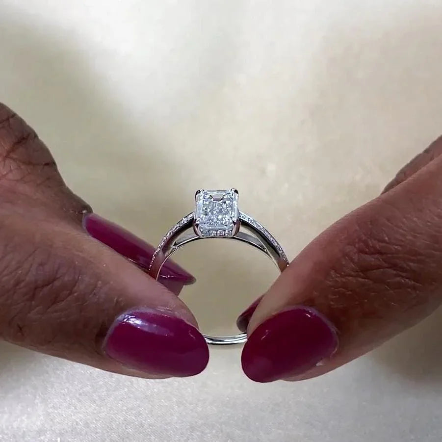 1.50TCW Emerald Lab Grown Diamond Engagement Ring | Hidden Halo Cathedral Setting | IGI Certified 