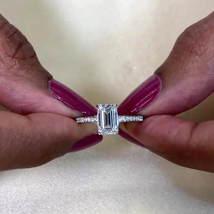 1.50TCW Emerald Lab Grown Diamond Engagement Ring | Hidden Halo Cathedral Setting | IGI Certified 