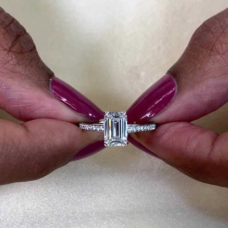 1.30 CT Emerald Lab Grown Diamond Engagement Ring | Hidden Halo Cathedral Setting | IGI Certified