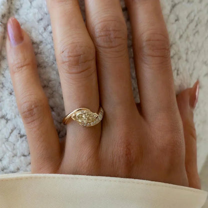 Yellow marquise diamond engagement ring, lab grown bypass pavé ring, 1.40 CT IGI certified bridal jewelry for her