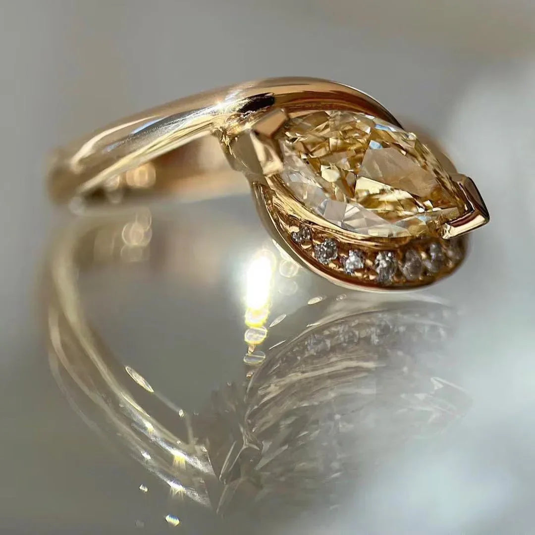 1.50TCW Fancy Yellow Marquise Lab Grown Diamond Engagement Ring | Bypass Pavé Rapture Setting | IGI Certified 