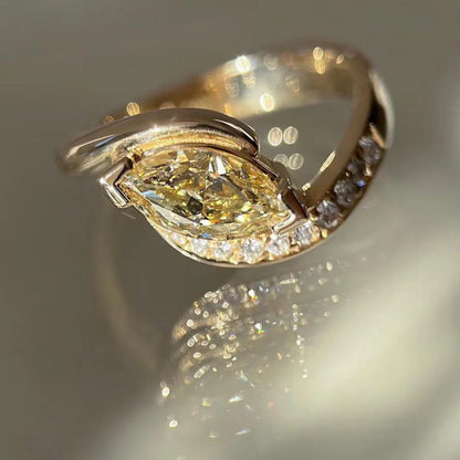 1.50TCW Fancy Yellow Marquise Lab Grown Diamond Engagement Ring | Bypass Pavé Rapture Setting | IGI Certified 