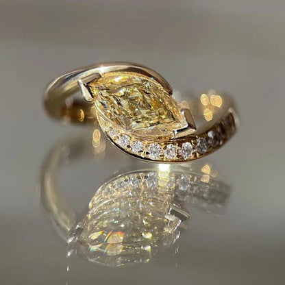 1.50TCW Fancy Yellow Marquise Lab Grown Diamond Engagement Ring | Bypass Pavé Rapture Setting | IGI Certified 