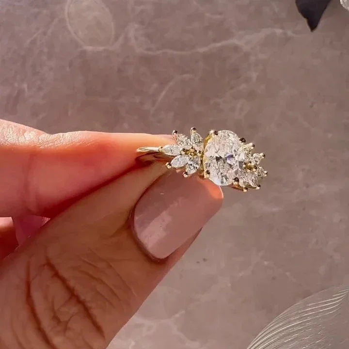 Oval diamond engagement ring, lab grown marquise side stone ring, 1.50TCW IGI certified bridal jewelry for her