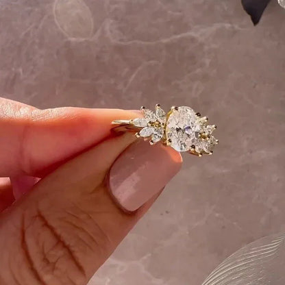 Oval diamond engagement ring, lab grown marquise side stone ring, 1.50TCW IGI certified bridal jewelry for her