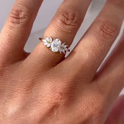 1.50TCW Oval Lab Grown Diamond Engagement Ring | Marquise Side Stones Setting | IGI Certified 