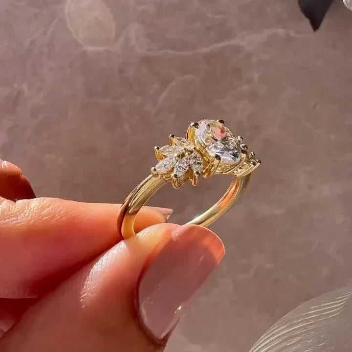 1.50TCW Oval Lab Grown Diamond Engagement Ring | Marquise Side Stones Setting | IGI Certified 