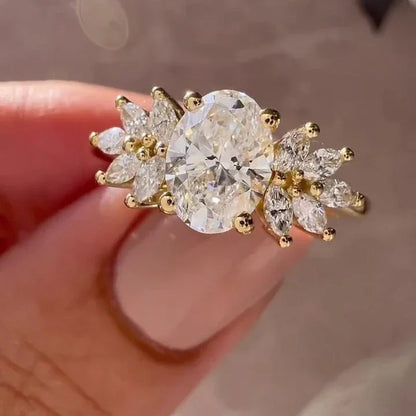 1.50TCW Oval Lab Grown Diamond Engagement Ring | Marquise Side Stones Setting | IGI Certified 