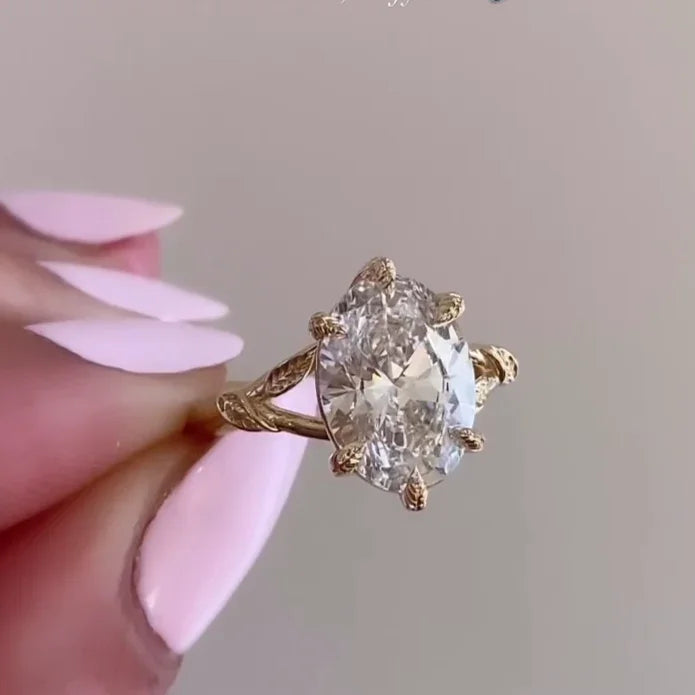 Elegant oval diamond engagement ring, 1.50TCW lab grown split band ring, six-prong setting, wedding jewelry women