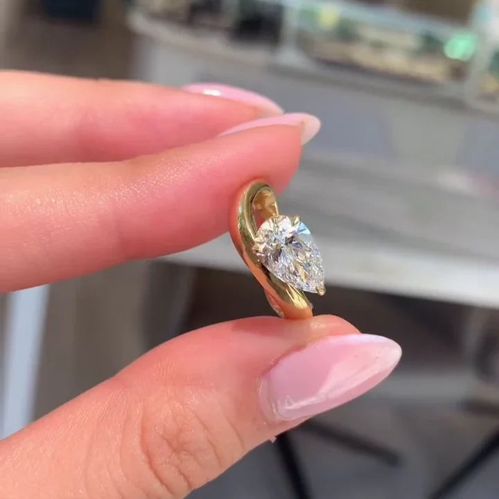 1.50CT Pear Lab Grown Diamond Engagement Ring | Wave Band Setting | IGI Certified