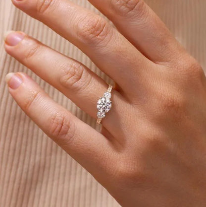 1.50TCW Round Lab Grown Diamond Engagement Ring | Three Stone Pavé Setting | IGI Certified 