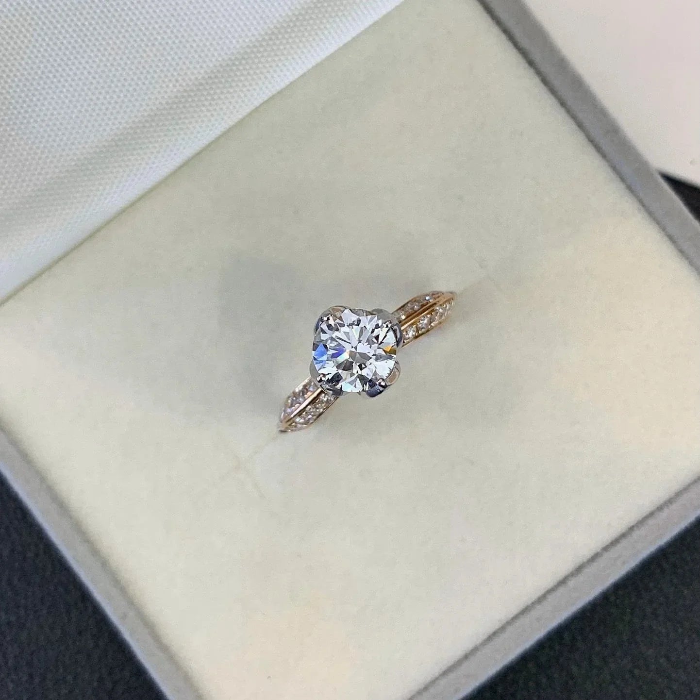 1.30 CT round lab grown diamond ring, unique 4-prong engagement ring, IGI certified bridal jewelry for women