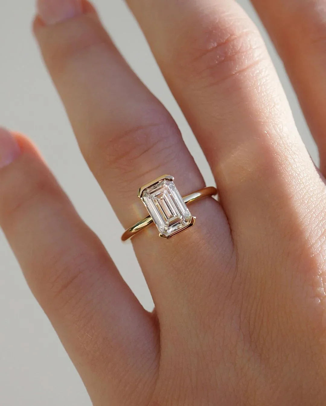 1.5ct emerald diamond ring, half bezel solitaire engagement ring, wedding ring for her, anniversary gift, promise ring, bridal jewelry, luxury ring