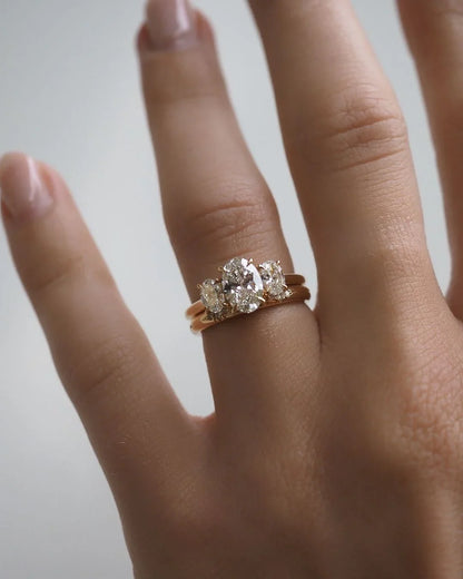 1.5ct oval trio solitaire ring, lab grown diamond engagement ring, classic wedding band, promise ring, anniversary jewelry gift for her