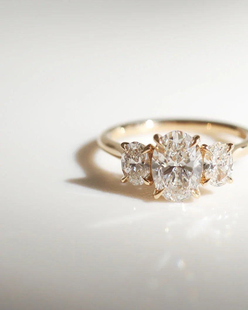 1.5ct Oval cut Trio Lab Grown Diamond Ring Classic Engagement Ring, Anniversary Gift and Promise Ring for Her 