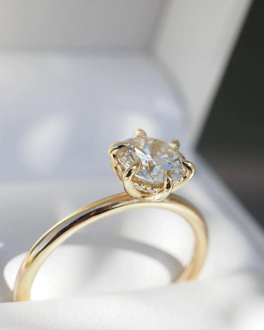 1.5ct round lab grown diamond engagement ring, hidden halo setting, IGI certified, solitaire wedding ring, bridal jewelry, luxury ring for her