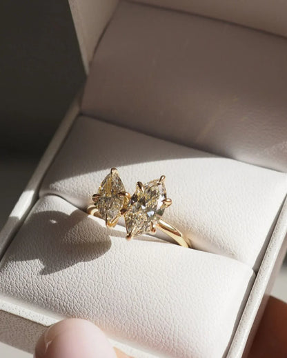 Marquise cut Toi Et Moi diamond ring for her, 1.5tcw lab grown engagement ring, wedding jewelry, birthday anniversary gift for wife