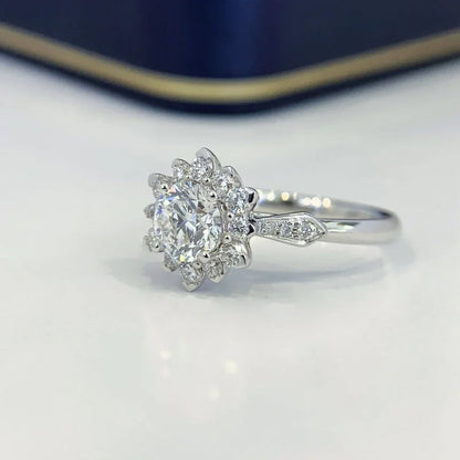 1.60 TCW Round Lab Grown Diamond Engagement Ring | Pavé Halo Ring | IGI Certified 