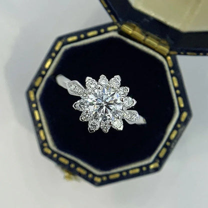 1.60 TCW Round Lab Grown Diamond Engagement Ring | Pavé Halo Ring | IGI Certified 