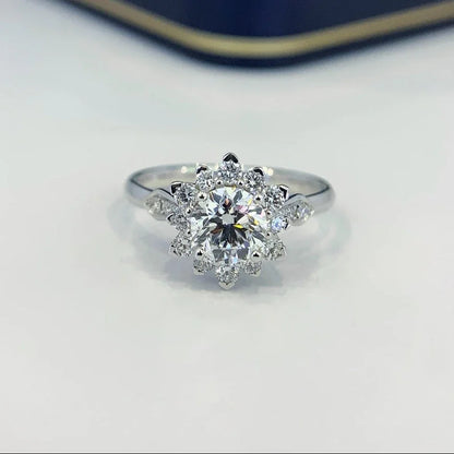 1.50 CT round lab grown diamond engagement ring, pavé halo setting, IGI certified, bridal wedding ring, luxury jewelry, anniversary gift