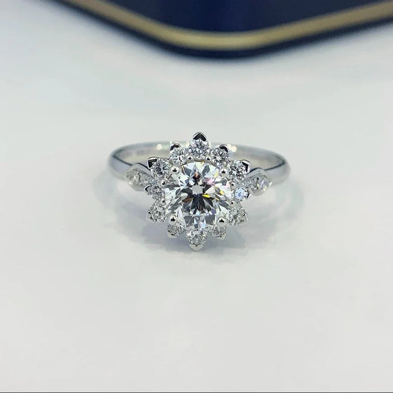 1.50 CT Round Lab Grown Diamond Engagement Ring | Pavé Halo Ring | IGI Certified