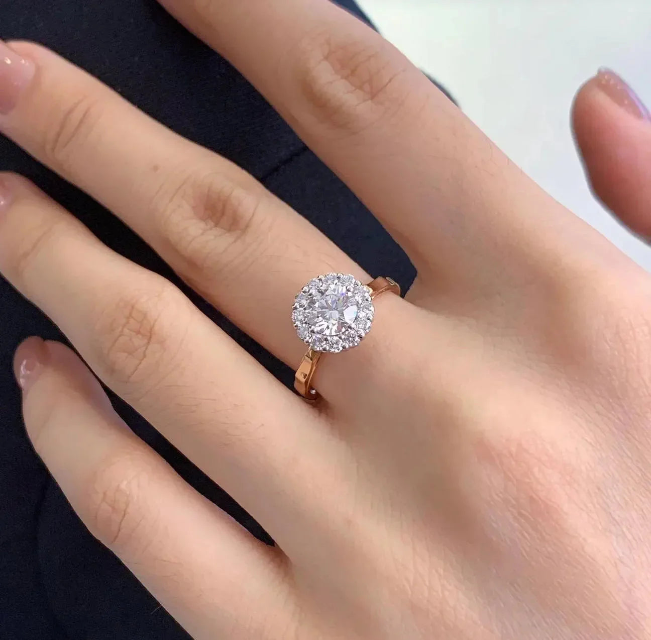 1.50 CT Round Lab Grown Diamond Engagement Ring | Pavé Halo Setting | IGI Certified 