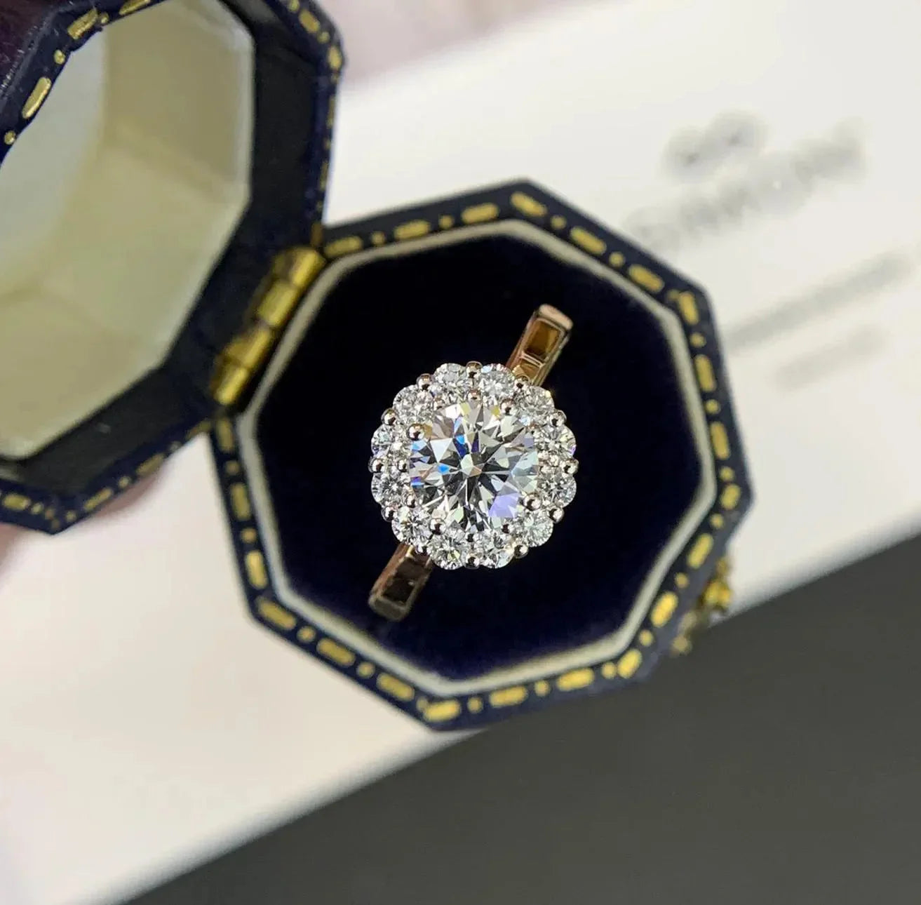 1.50 CT round lab grown diamond engagement ring, pavé halo setting, IGI certified, wedding ring for her, bridal jewelry, luxury ring