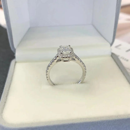 Emerald cut lab created diamond halo ring 1.60TCW, pavé engagement ring, IGI certified bridal wedding jewelry, anniversary promise ring