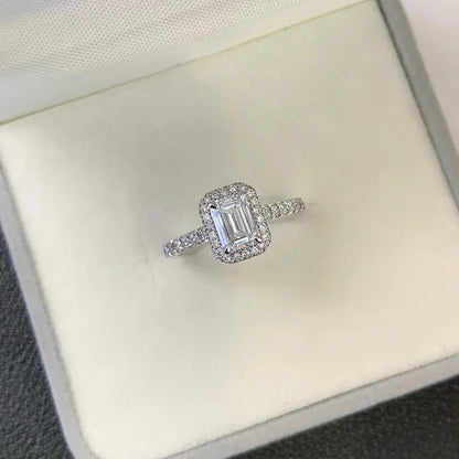 Emerald halo pavé diamond ring for women, 1.60TCW lab grown engagement ring, IGI certified anniversary gift, elegant bridal jewelry