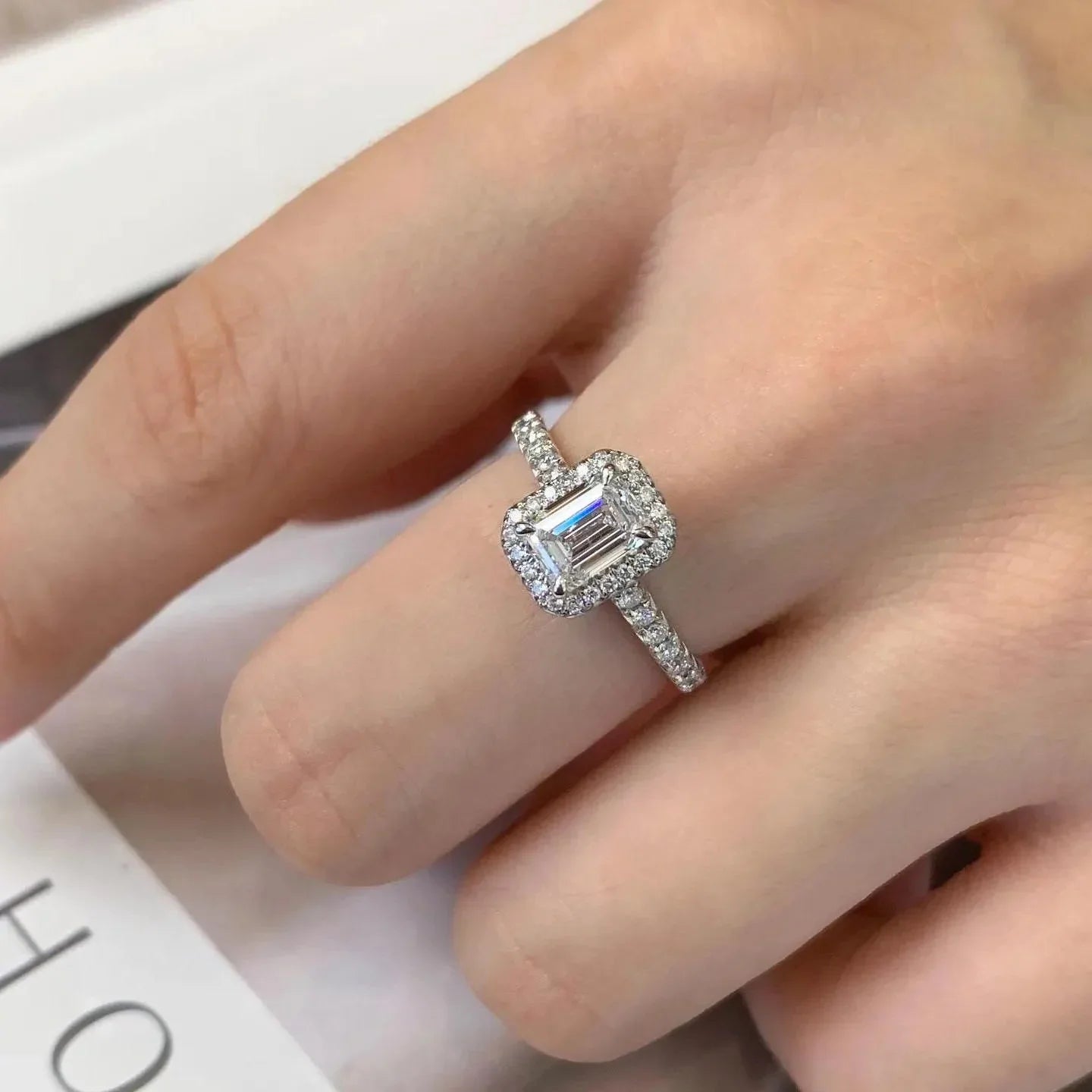 1.60TCW Emerald Lab Grown Diamond Engagement Ring | Halo Pavé Setting | IGI Certified 