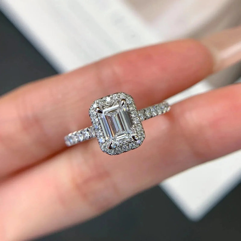 1.00CT Emerald Lab Grown Diamond Engagement Ring | Halo Pavé Setting | IGI Certified