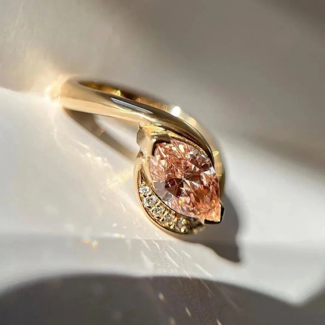 Pink marquise diamond ring for women, 1.60TCW lab grown engagement ring, IGI certified pavé bridal jewelry, anniversary promise gift