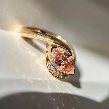Pink marquise diamond ring for women, 1.60TCW lab grown engagement ring, IGI certified pavé bridal jewelry, anniversary promise gift