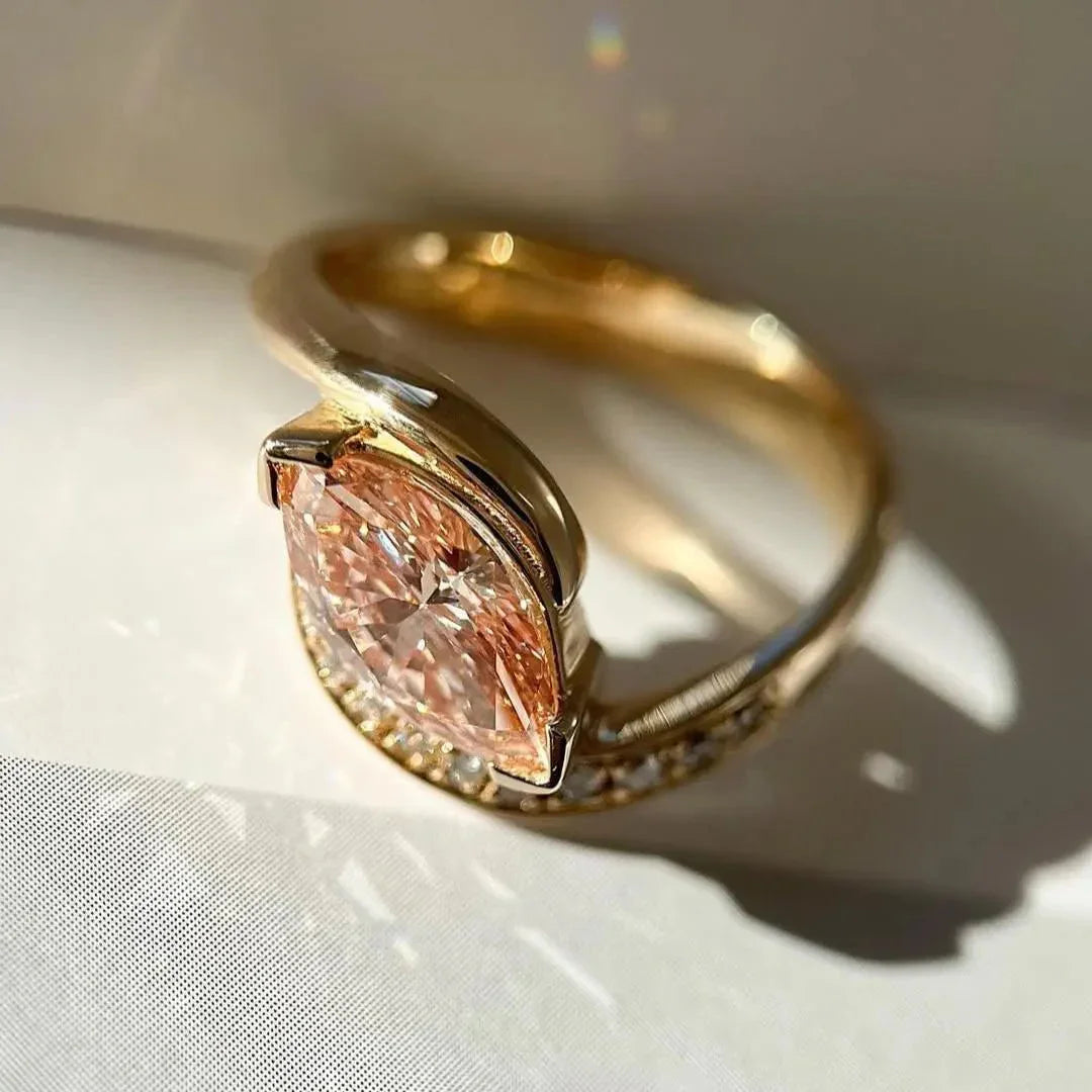 1.60TCW marquise pink lab grown diamond ring, pavé rapture engagement ring, IGI certified luxury wedding jewelry for her