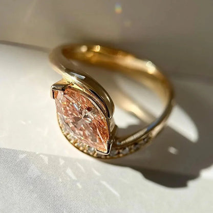 1.60TCW marquise pink lab grown diamond ring, pavé rapture engagement ring, IGI certified luxury wedding jewelry for her