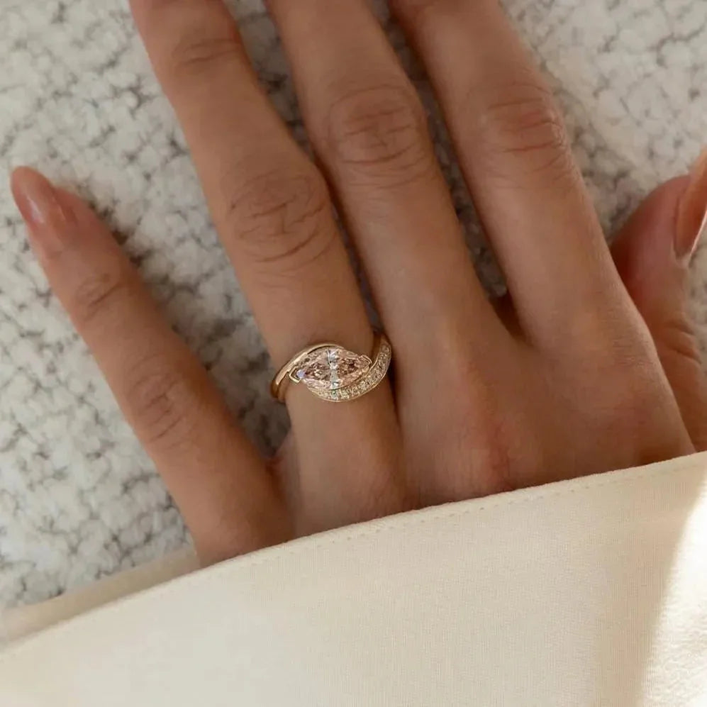 1.60TCW Fancy Pink Marquise Lab Grown Diamond Engagement Ring | Pavé Rapture Setting | IGI Certified 