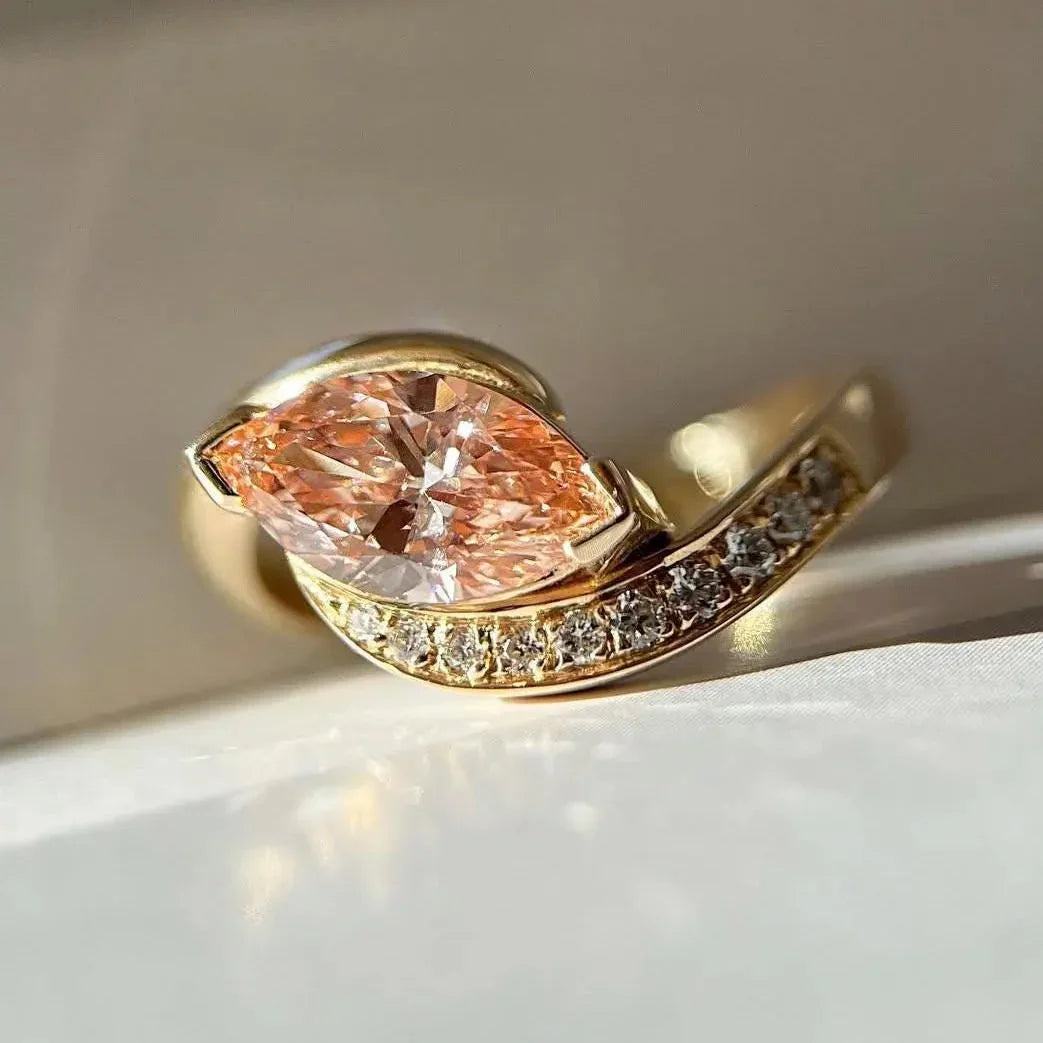 1.60TCW Fancy Pink Marquise Lab Grown Diamond Engagement Ring | Pavé Rapture Setting | IGI Certified 