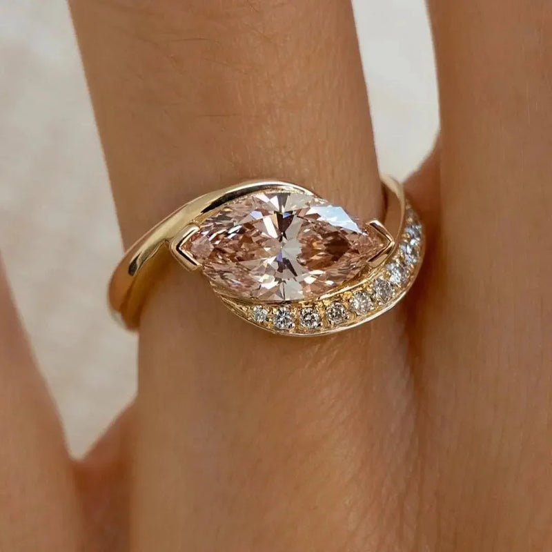 1.50CT Fancy Pink Marquise Lab Grown Diamond Engagement Ring | Pavé Rapture Setting | IGI Certified