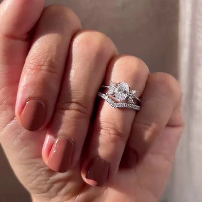 Oval diamond ring with marquise side stones, 1.60TCW lab grown engagement ring, IGI certified wedding jewelry, anniversary gift