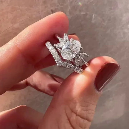 1.60TCW Oval Lab Grown Diamond Engagement Ring | Marquise Side Stones Setting | IGI Certified 