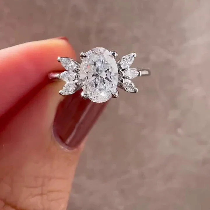 3.0ct oval lab grown diamond engagement ring marquise side stones setting IGI certified bridal jewelry wedding ring luxury gift for her women
